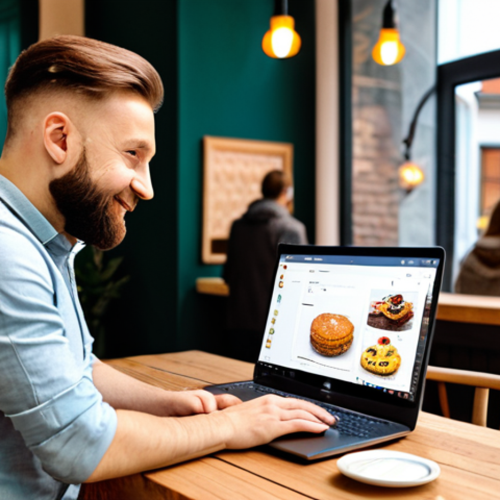 **
"A friendly Polish influencer, fully clothed in a stylish yet modest outfit, perhaps standing in a bustling Warsaw cafe, safe for work, appropriate content. He's gesturing towards a laptop displaying personalized online shopping recommendations. The background includes people enjoying coffee and pastries. The image should convey a sense of connection and trustworthiness. perfect anatomy, correct proportions, natural pose, well-formed hands, proper finger count, natural body proportions, professional, modest, family-friendly, high quality, professional photography."
**