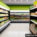 Home 22 넛지 활용 사례 연구 성공적인 기업 분석 - A modern supermarket interior showcasing a well-organized layout with healthy snacks placed prominen...