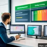 Home 20 넛지 기법을 활용한 금융 상품 판매 전략 - A modern Polish bank branch interior with diverse customers interacting with digital financial advis...